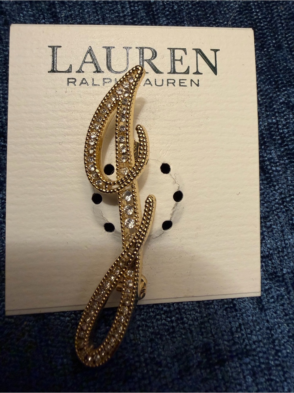 Lauren Ralph Lauren Gold Tone Crystal Swirl Brooch